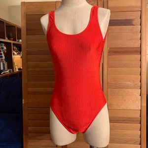 Vintage 80s Red Ribbed Swimsuit Catalina SM/M